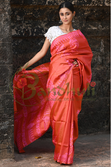 Dual Tone Floral Kalka design mulberry silk Saree